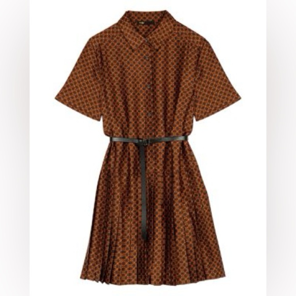 MAJE Geometric-Patterned Print Pleated Shirt-Dress NWT